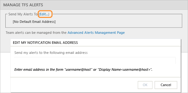 Set email address for alerts