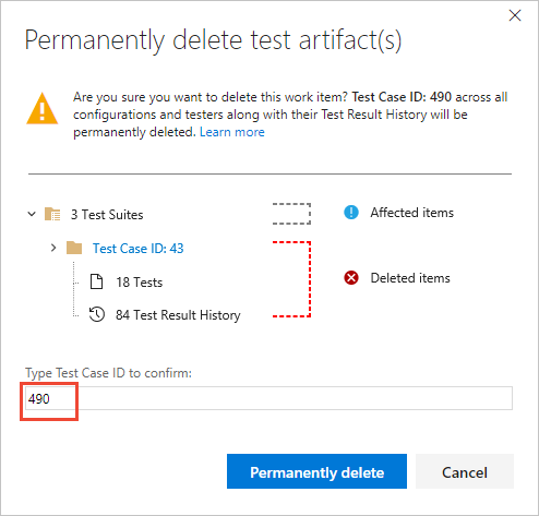 Confirm delete of test artifacts