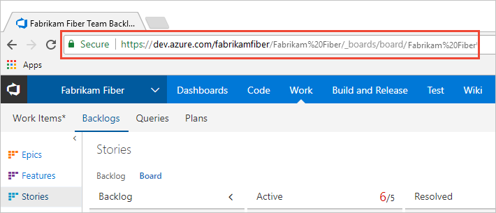 Browser URL for the Kanban board