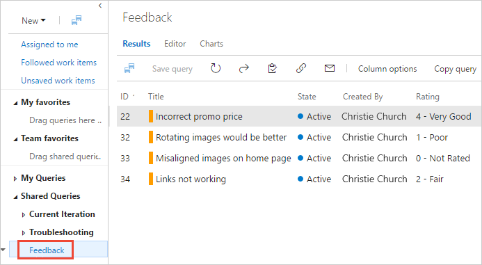 Screenshot shows view of feedback responses.