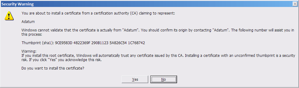 安装 Windows CardSpace 示例证书