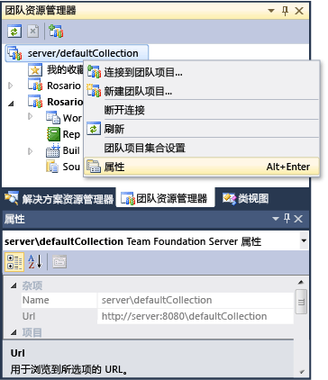 Team Foundation Server 属性：URL