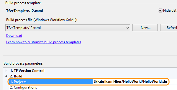 Specifying projects on the Process tab