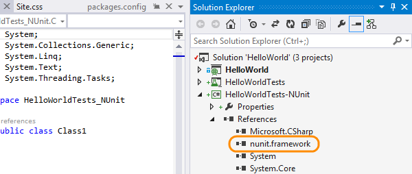 The reference for the 3rd-party unit test framework is added into your solution