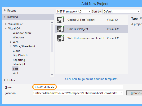 Unit test project template