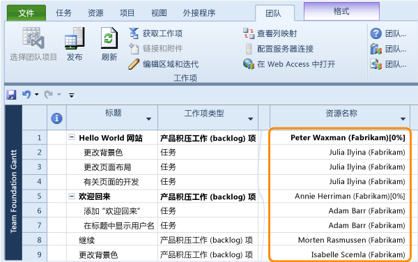 在 TFS 和 AD 定义的项目中分配资源