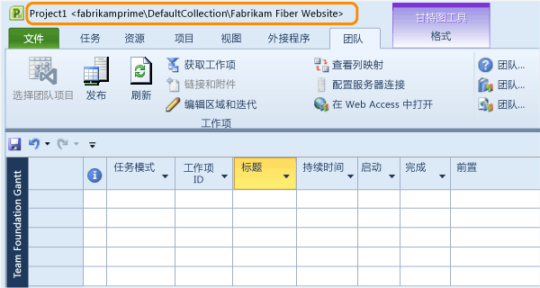 绑定到 TFS 中的团队项目的项目计划