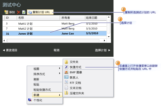 复制测试计划的 URL