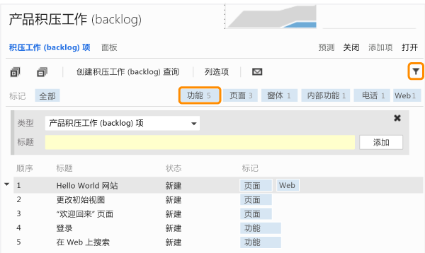 选择一个标记可按该标记筛选列表