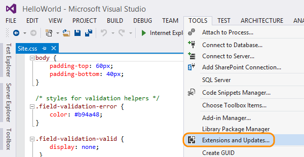 Select 3rd-party unit test plug-ins with extension manager