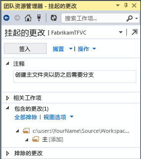 签入主文件夹的其他部分