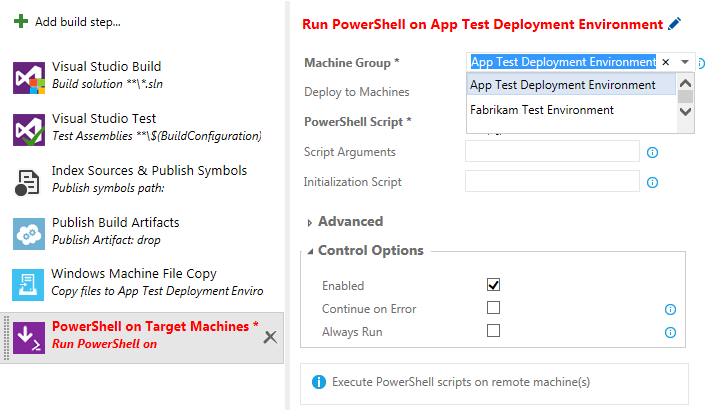添加使用 PowerShell 部署应用的步骤