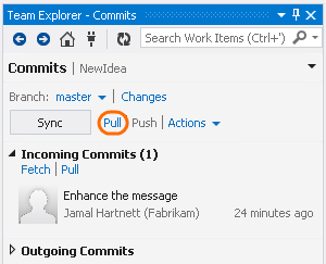 Choose Pull to get these commits locally