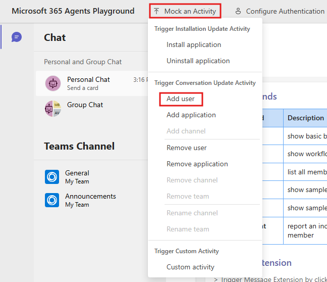 屏幕截图显示在模拟活动下的“添加用户”选项。