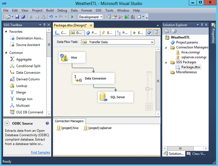 Figure 2 - Using SSIS to transfer data from HDInsight to SQL Server