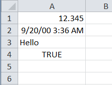 Excel 工作簿中的示例数据