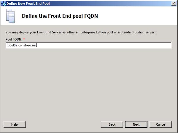 定义新的前端池向导 FQDN 页