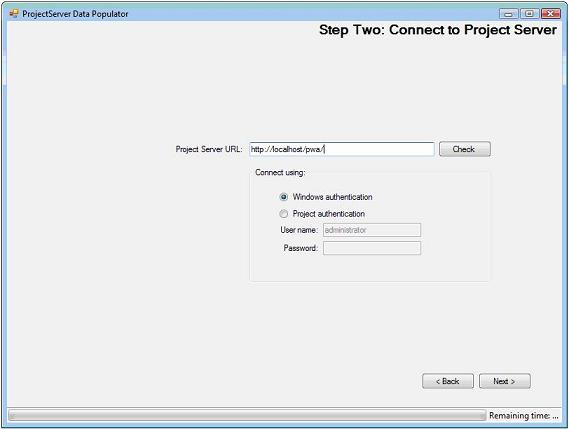 Project Server 2007 数据填充器 - 步骤 2