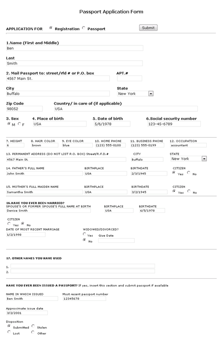 Passport 应用程序表单