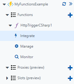 Azure Functions expanded tab in the portal