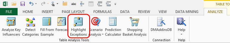 功能区中的“突出显示异常”按钮