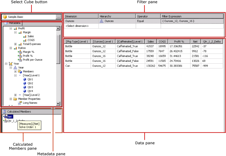 用于 Hyperion Essbase 数据源的查询设计器