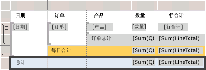 设计视图：基本表中的总计