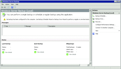 Figure 2 Windows Server Backup MMC