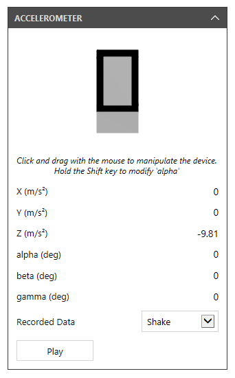 Cordova Simulate: Accelerometer pane-1