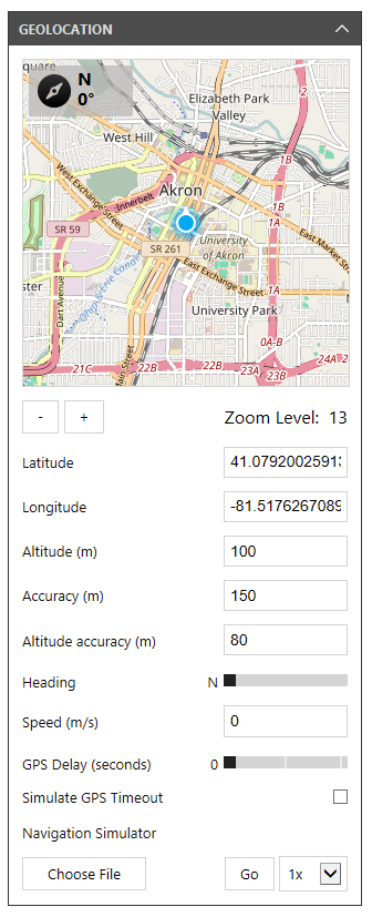 Cordova Simulate: Geolocation pane