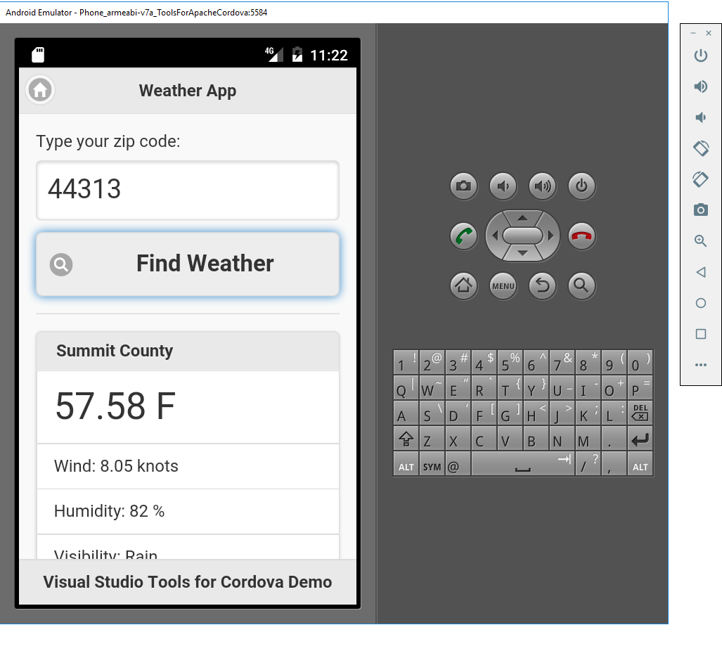 Android Emulator Running the Weather App