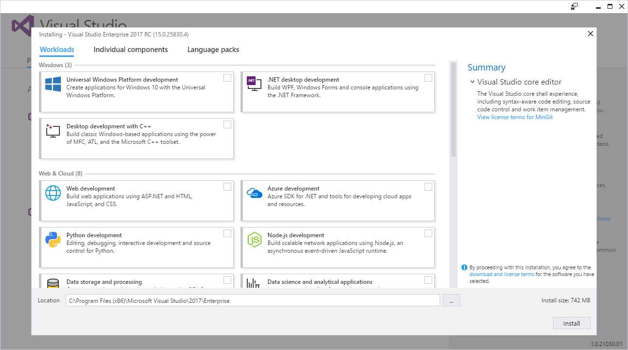 Visual Studio Tools for Apache Cordova Installation Start