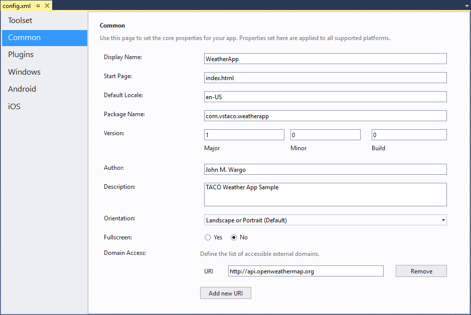 Cordova Project Configuration