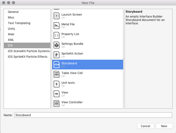 Add new empty storyboard in iOS