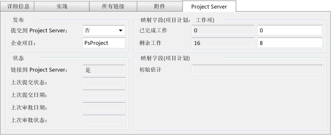 Project Server 选项卡的默认字段