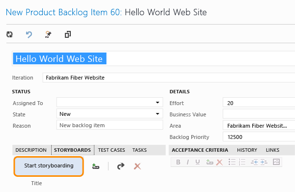 Start PowerPoint Storyboarding from work item