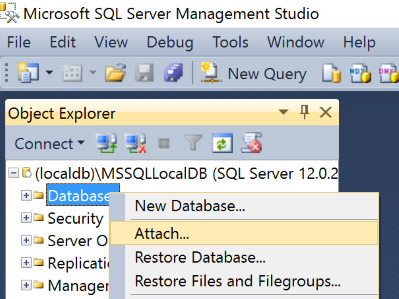 SSMS Attach database
