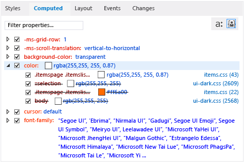 JS_CSS_Styles Trace Styles tab in DOM Explorer