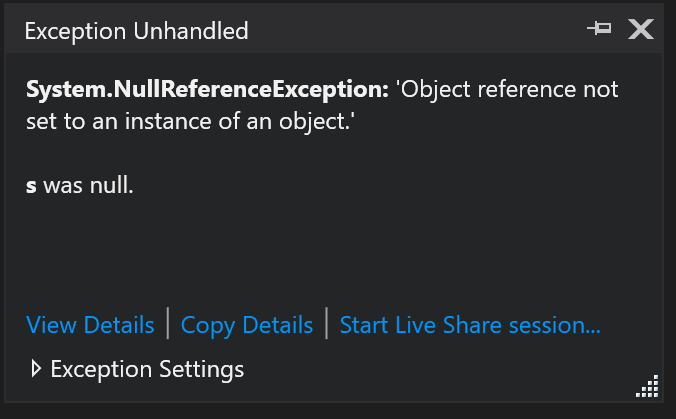 Exception helper null analysis