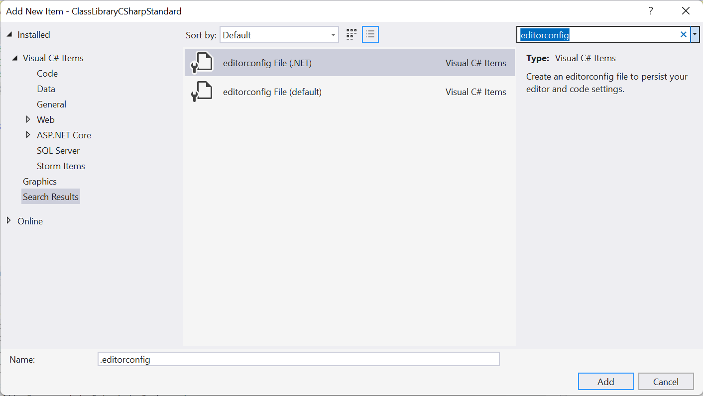 EditorConfig file item templates in Visual Studio