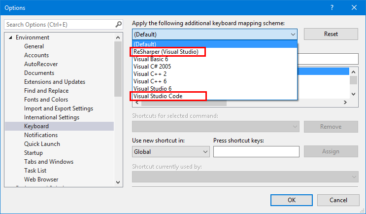 New keybinding profiles for Visual Studio Code and ReSharper