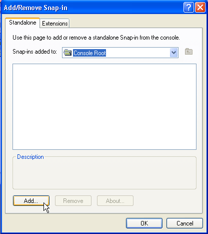add/remove snap-in dialog box
