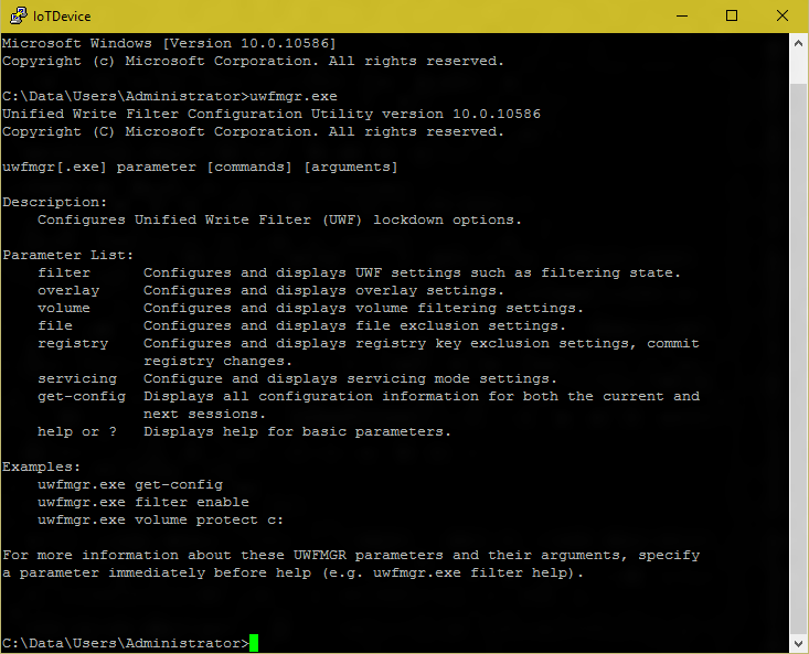 Windows 10 IoT 核心版上的 uwfmgr.exe