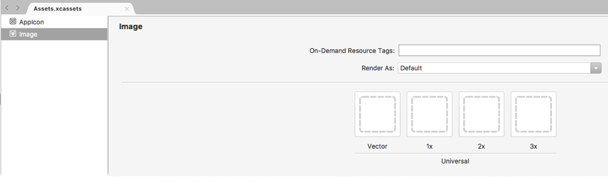 Visual Studio for Mac 中资产目录中的新图像集的屏幕截图
