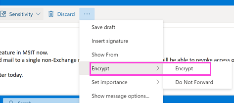 显示Outlook 网页版中的“仅加密”选项的屏幕截图。