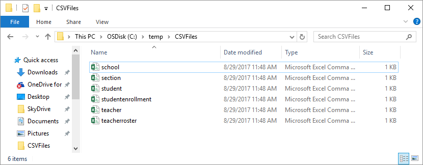 每个 csv 文件都必须包含必填字段。