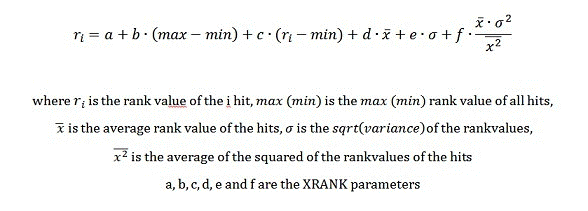 用于 XRANK 运算符的公式