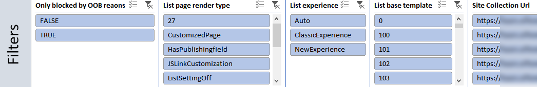 SharePoint 新式 UI 列表准备情况报告切片器