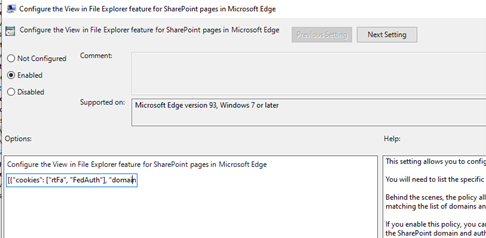 为 Microsoft Edge 中的 SharePoint 页面启用在文件资源管理器中配置视图功能