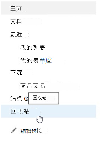 屏幕截图显示在左侧导航栏中选择“回收站”选项。